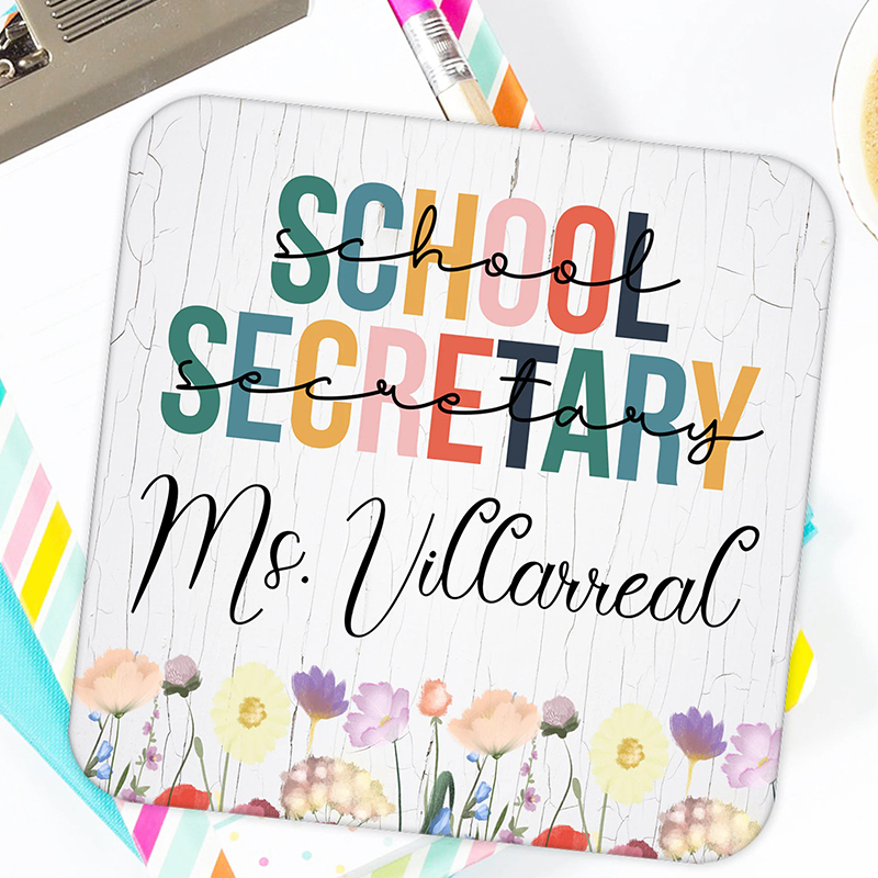 Personalized Name And Position Wildflowers Teacher Coasters