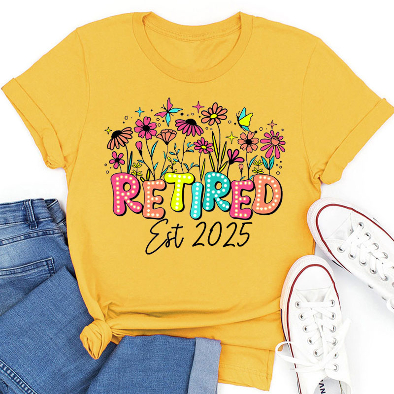 Personalized Retired Est Flower Teacher T-Shirt