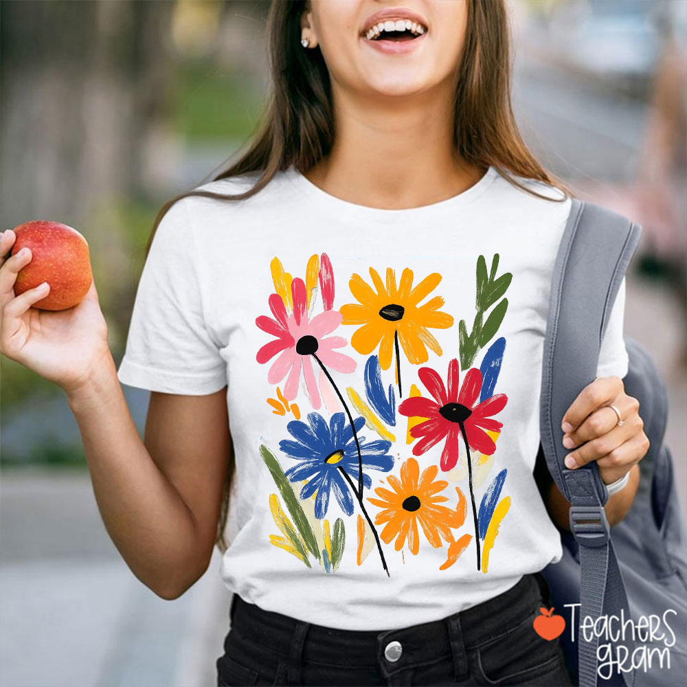 Beautiful Flower Summer Vibes Teacher T-Shirt