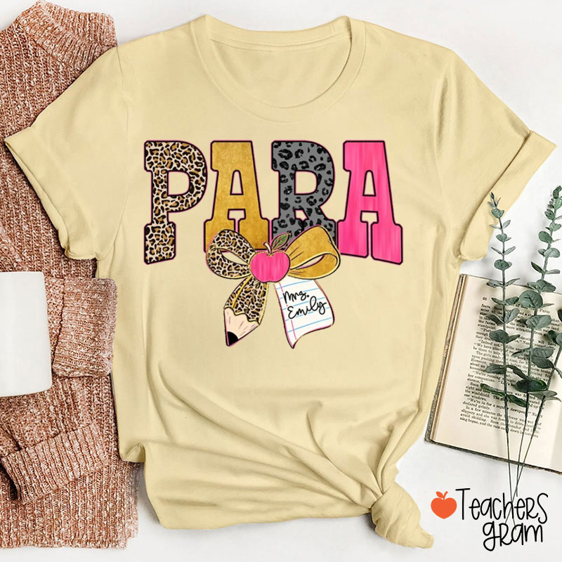 Personalized Wild Leopard Bow Tie Teacher T-Shirt
