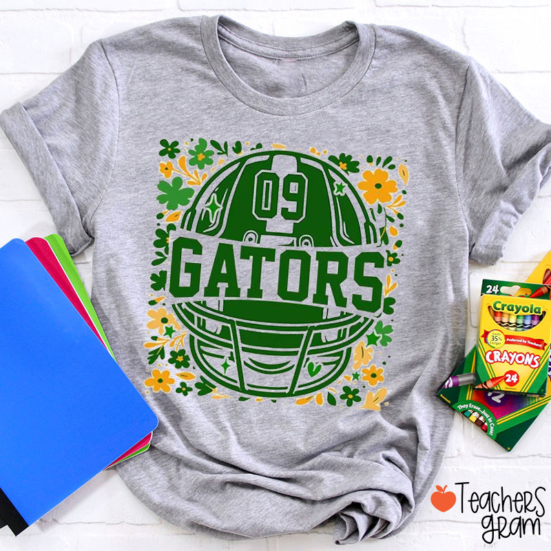 Personalized Mascot Floral Football Helmet Teacher T-Shirt