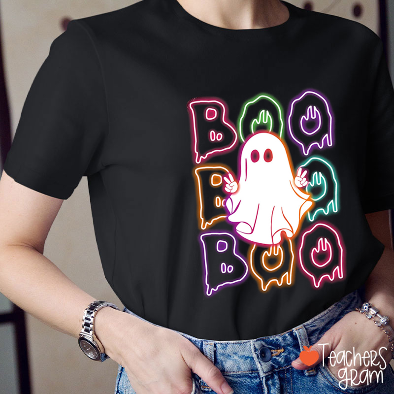 Colorful Neon Boo Ghost Teacher T-Shirt