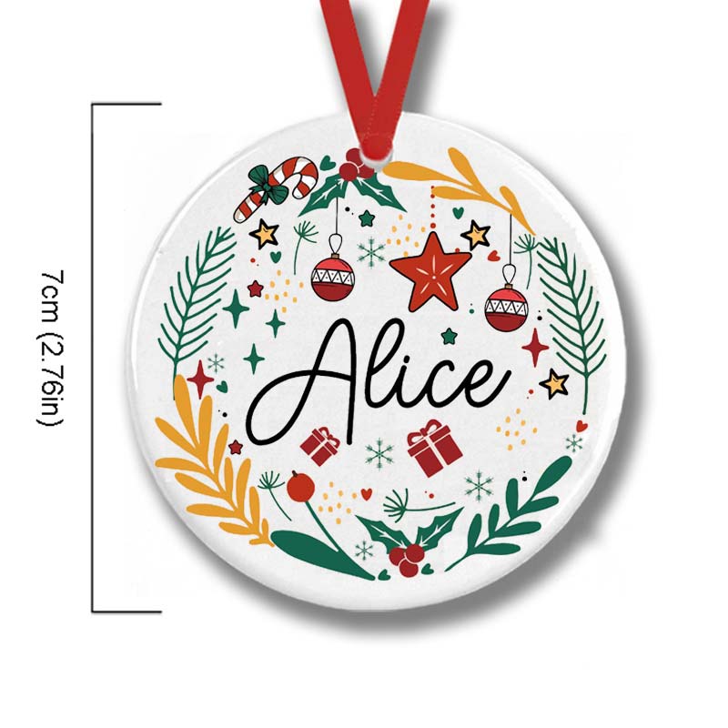 Personalized Name Holly Christmas Ball Teacher Ceramic Christmas Ornament