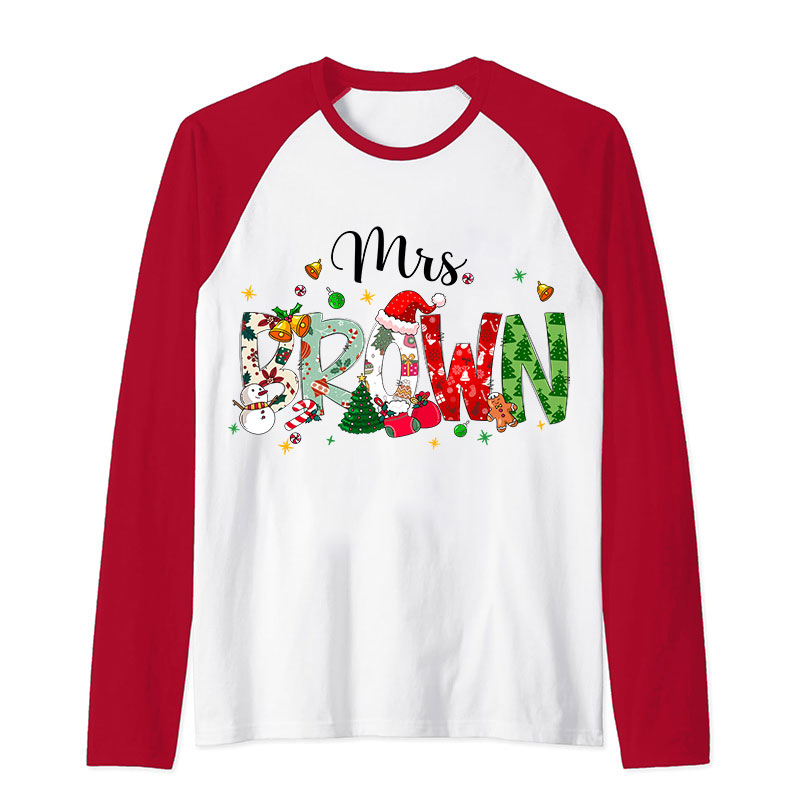Personalized Name Christmas Atmosphere Teacher Raglan Long Sleeve T-Shirt