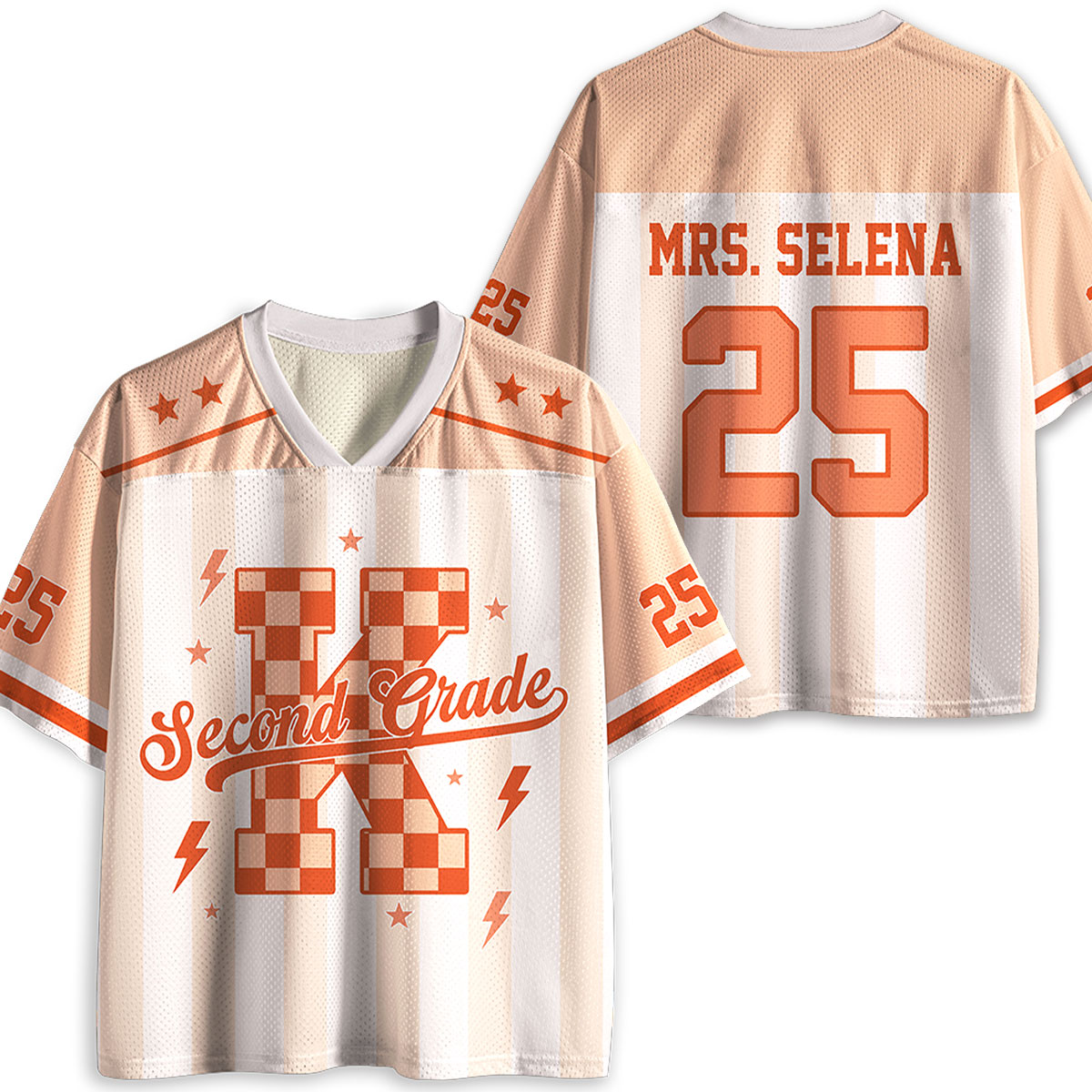 Personalized Grade Pastel Stripe Check Number Teacher Mesh Jersey