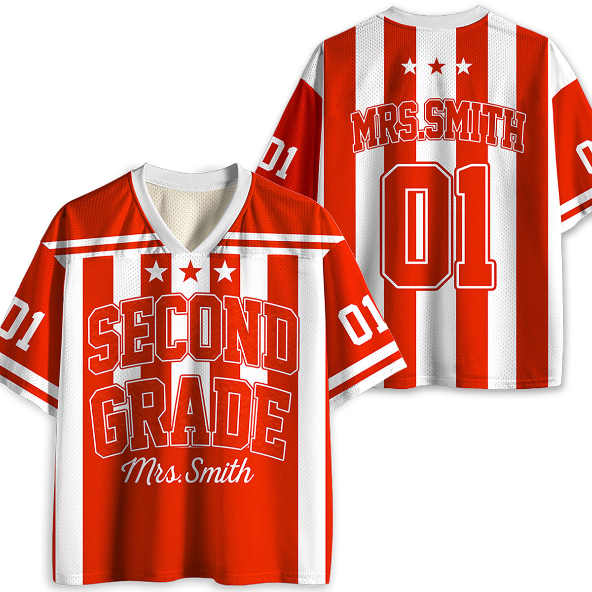 Personalized Grade Teacher Name And Number Vertical Striped Teacher Mesh Jersey