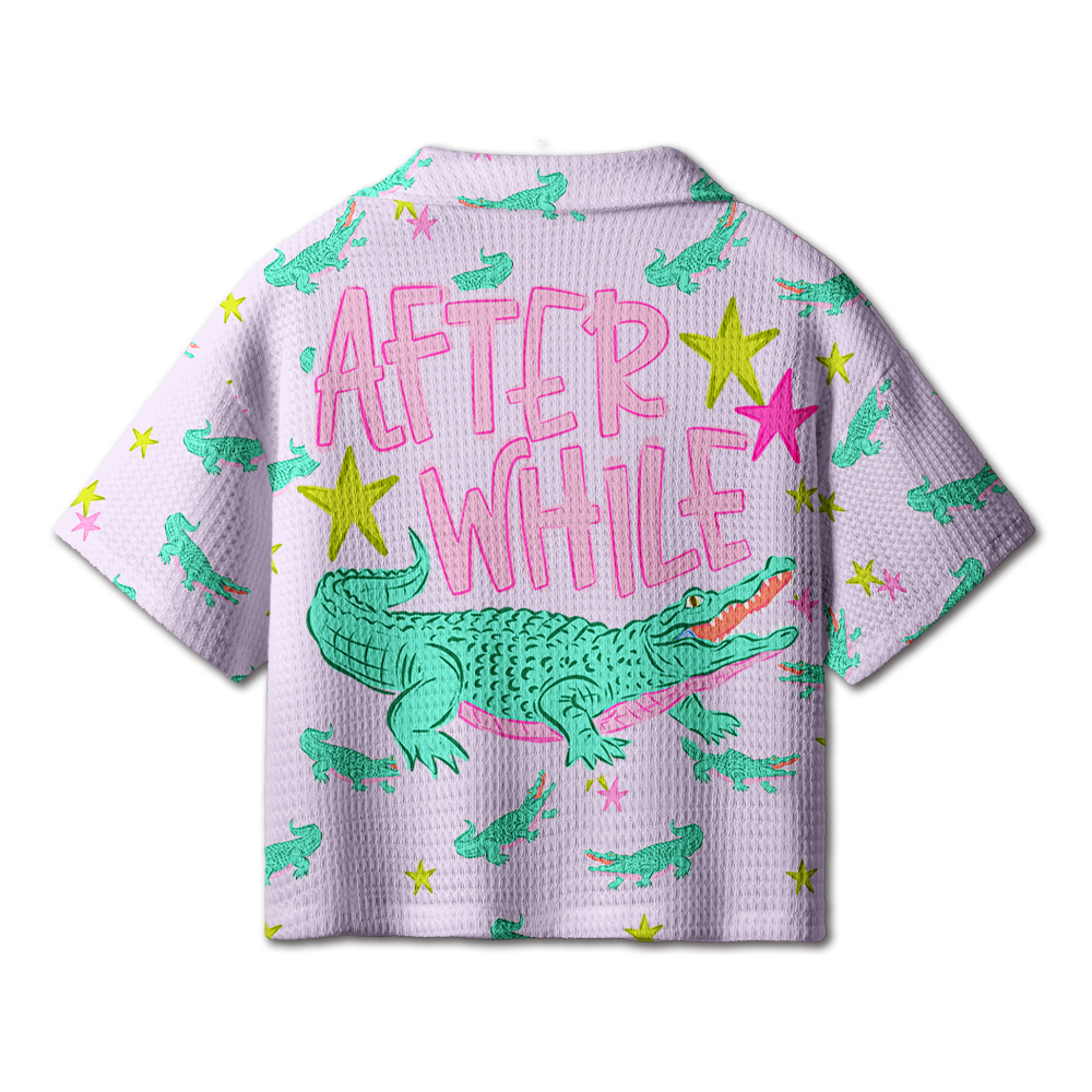 Later Gator Teacher Crochet Crop Camp Shirt