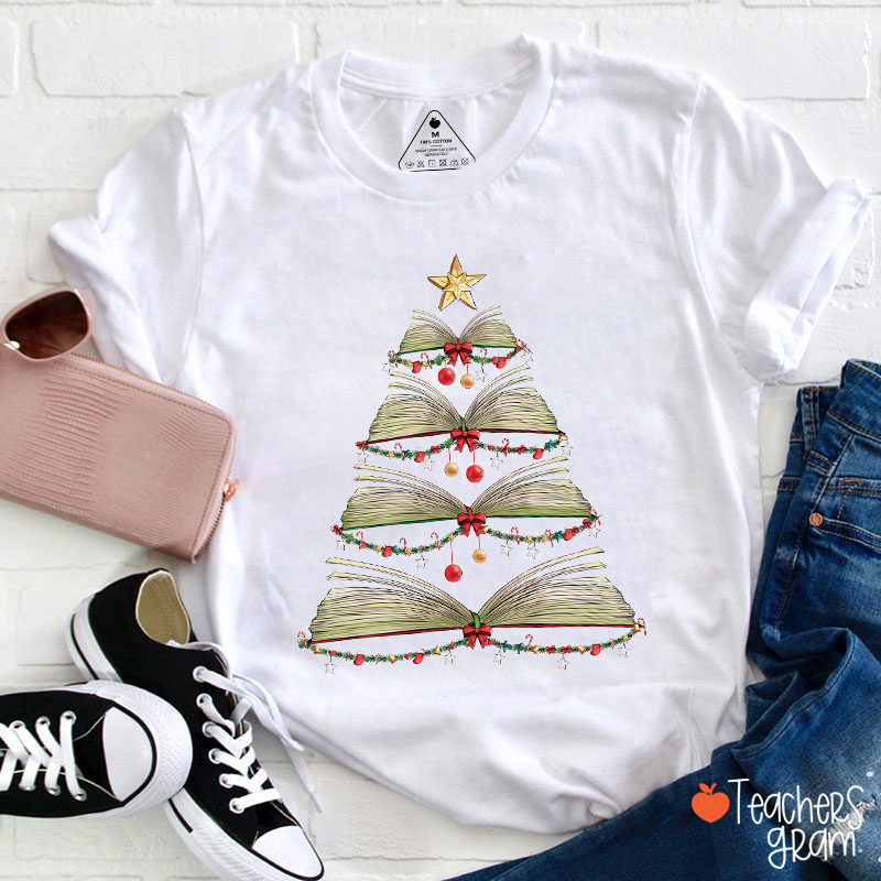 Book Christmas Tree Teacher T-Shirt