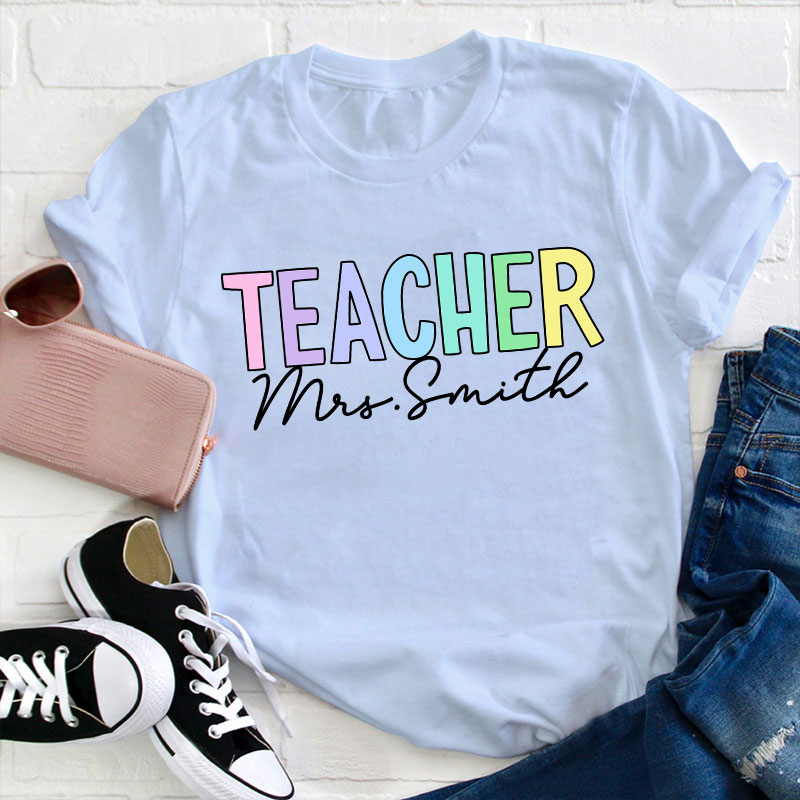 Personalized Name Gradient Color Teacher T-Shirt