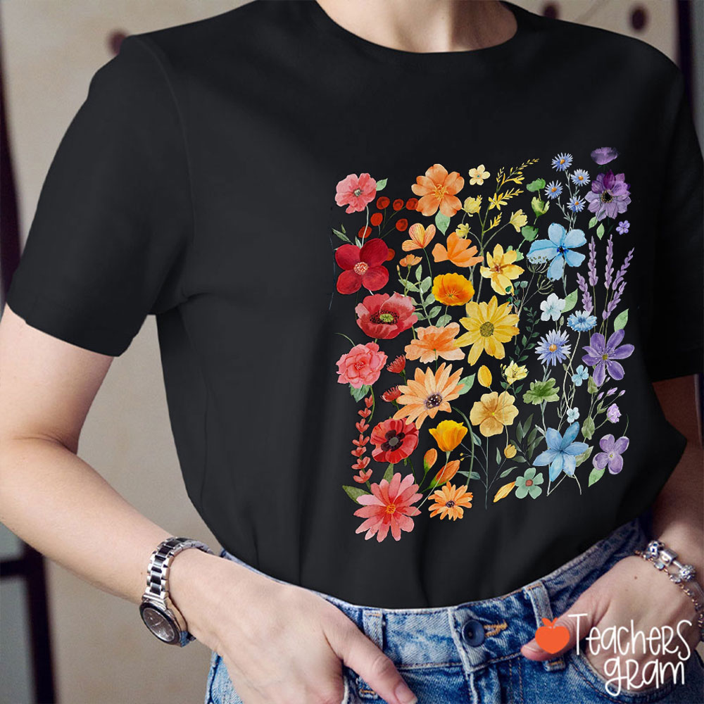 Rainbow Wildflowers Teacher T-Shirt