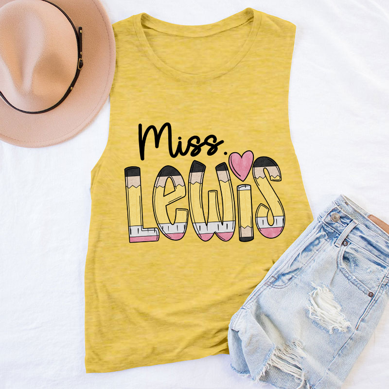 Personalized Pencil Name Teacher Tank Top