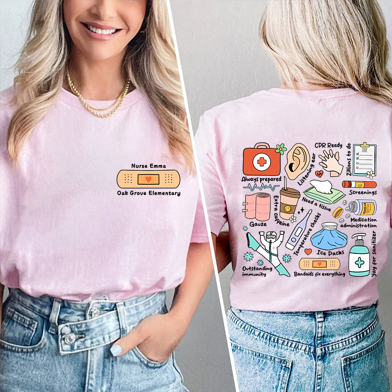 Personalized School Nurse Two Sided T-Shirt