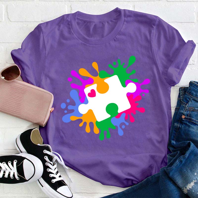 Autism Puzzle Piece Teacher T-Shirt