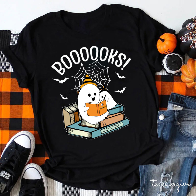 Halloween Boooooks Teacher T-Shirt Sale-Teachersgram