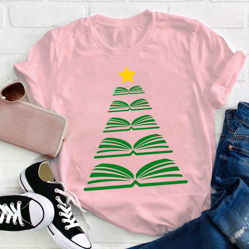 Book Christmas Tree Teacher T-Shirt