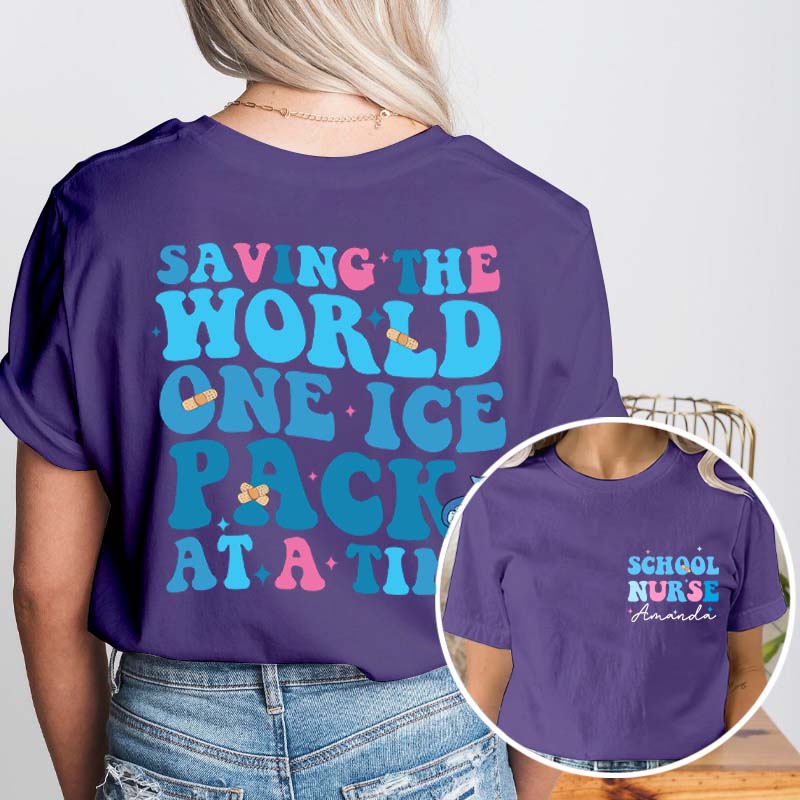 Personalized Saving The World One Ice Pack At A Time Teacher Two Sided T-Shirt