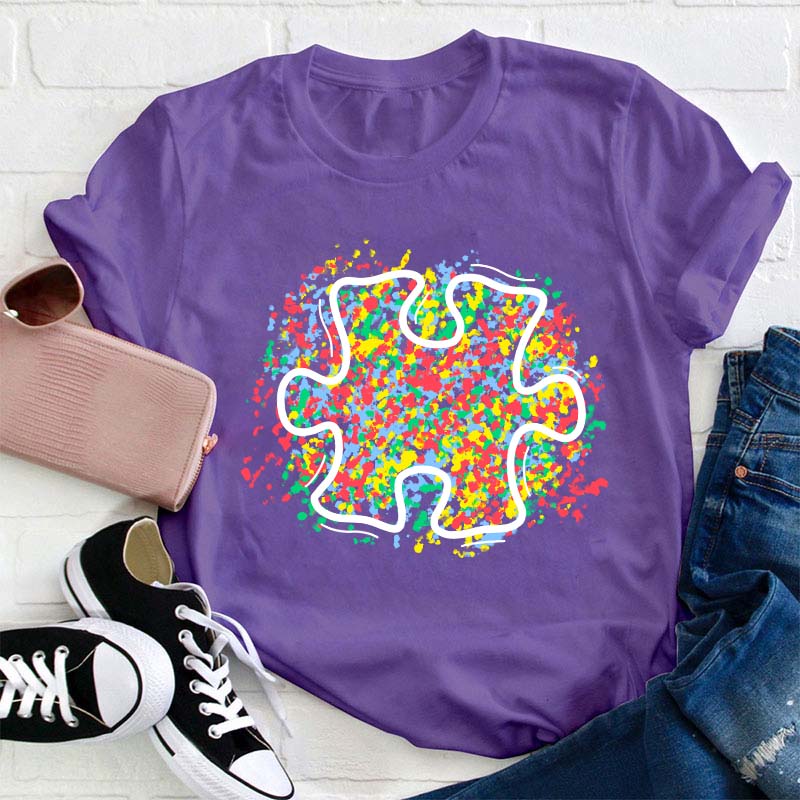 Colorful Autism Puzzle Piece Teacher T-Shirt