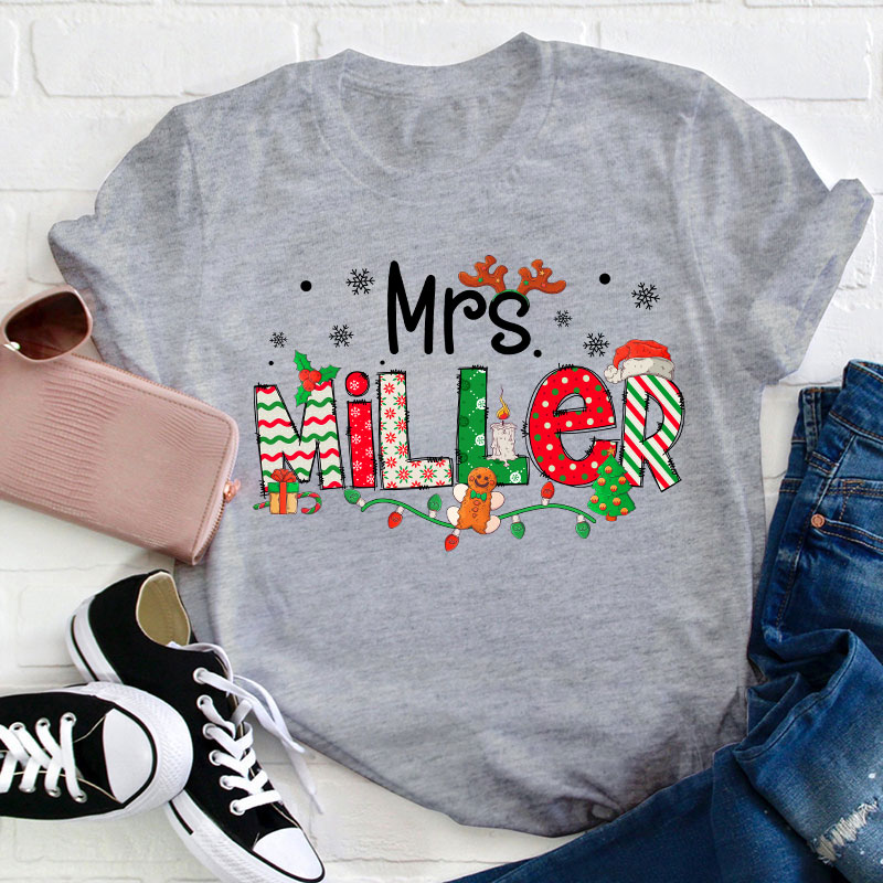 Personalized Teacher Name Christmas Teacher T-Shirt
