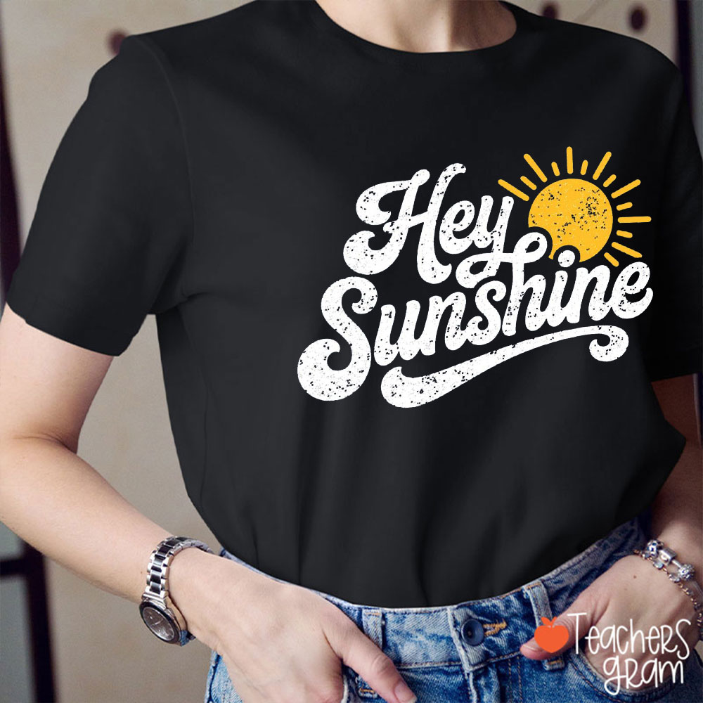 Retro Hey Sunshine Summer Vibes Teacher T-Shirt
