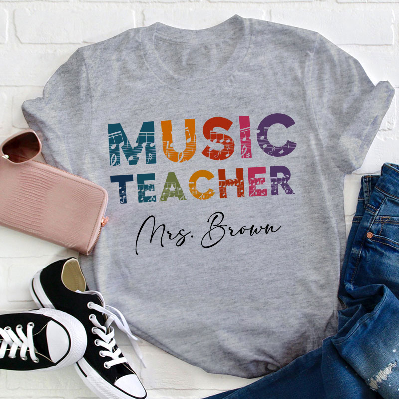 Personalized Name Colorful Music Teacher T-Shirt
