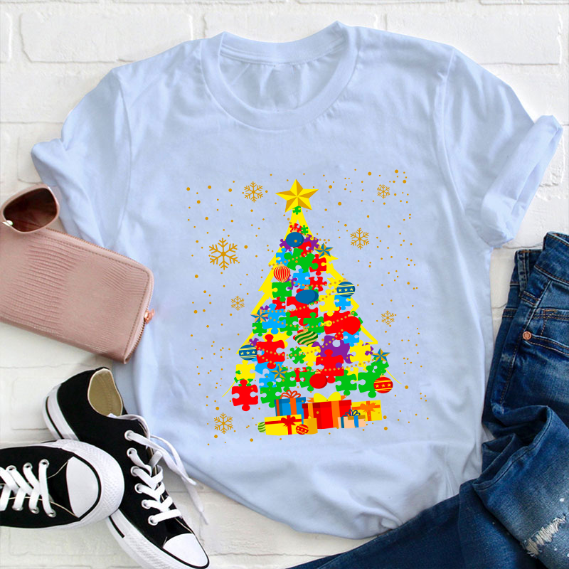 Autism Christmas Trees Teacher T-Shirt