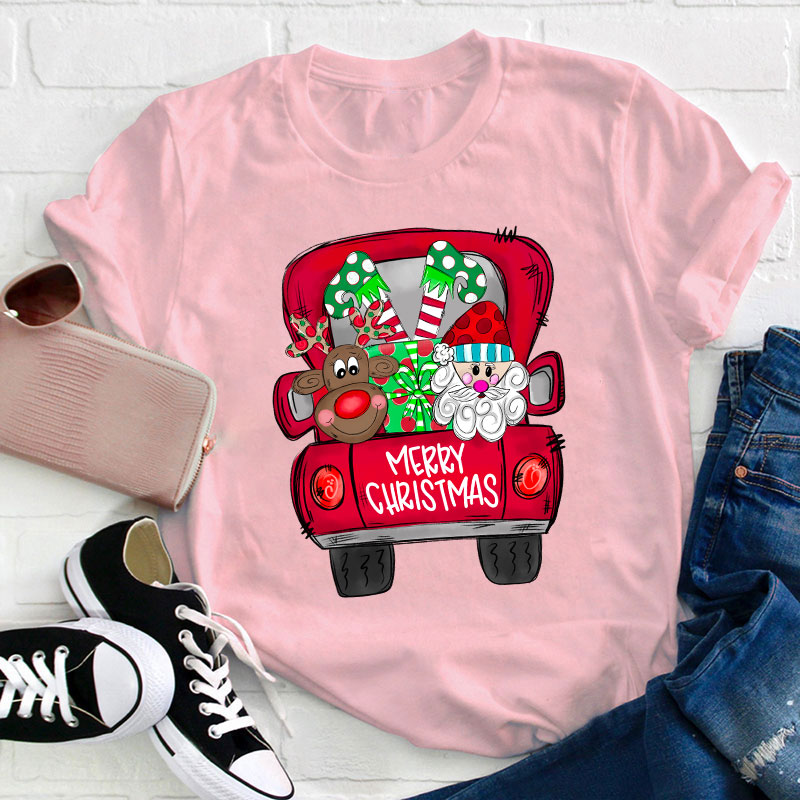 Merry Christmas Truck Teacher T-Shirt