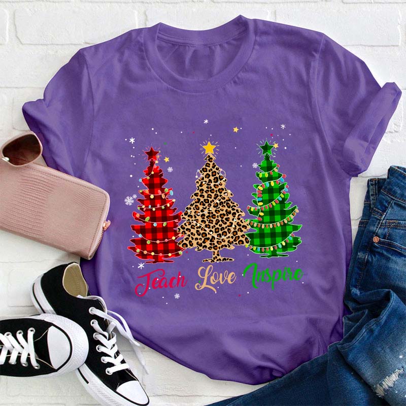 Teach Love Inspire Christmas Tree Teacher T-Shirt