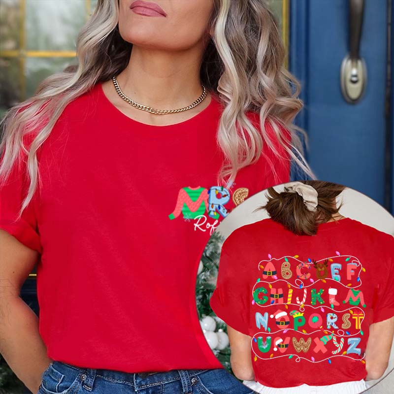 Personalized Alphabet Christmas Teacher T-Shirt