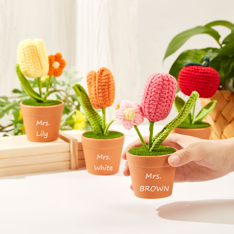 Personalized Handmade Crochet Tulip Bouquet Teacher Ornaments