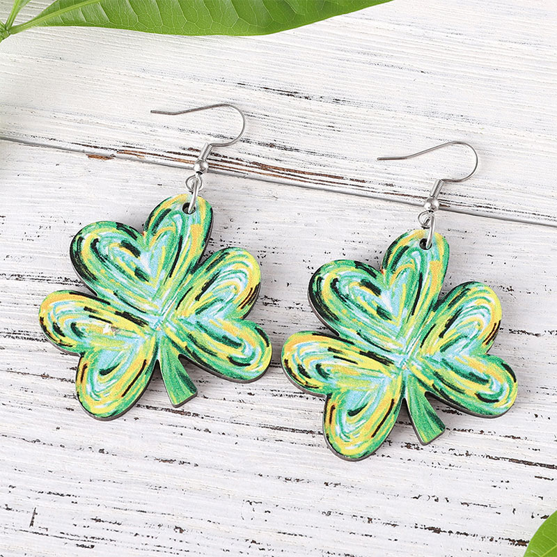 Watercolor Style Lucky Clover Teacher Wooden Earrings