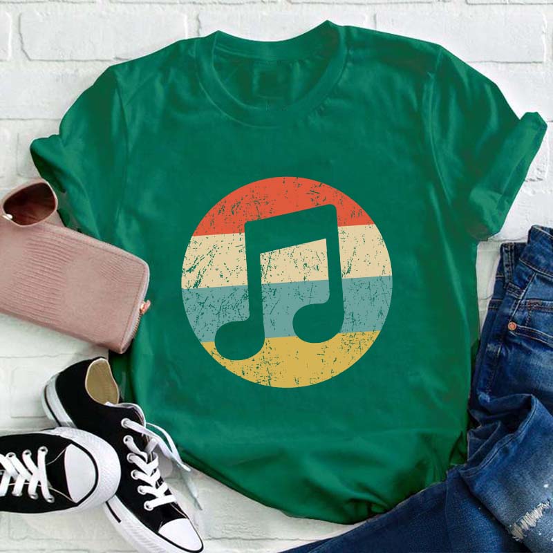 Retro Musical Notes Teacher T-Shirt