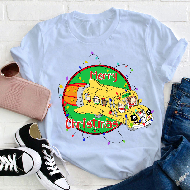 School Bus Merry Christmas Teacher T-Shirt