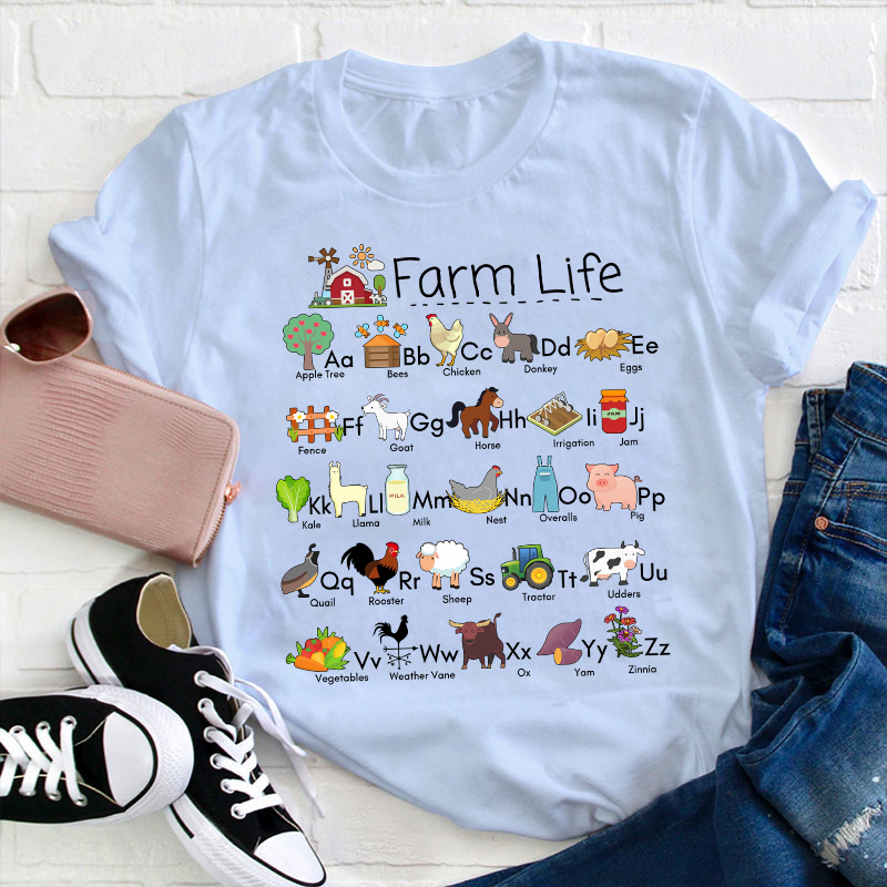 Farm Life Alphabet Teacher T-Shirt
