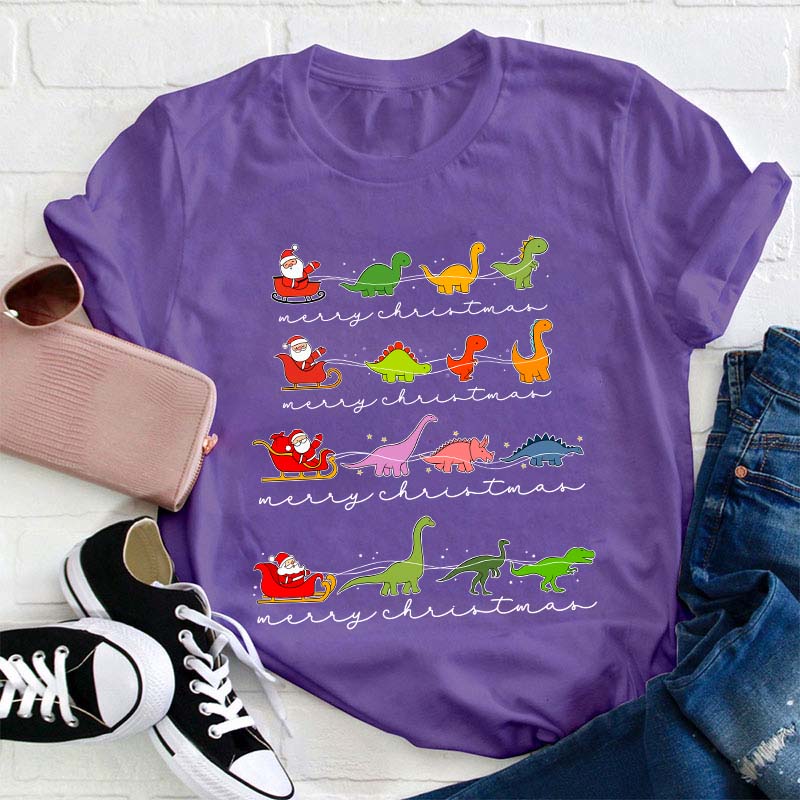 Dinosaur Chirstmas Tree Teacher T-Shirt