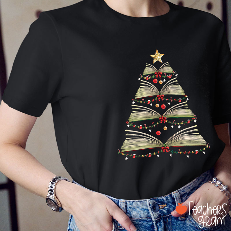 Book Christmas Tree Teacher T-Shirt