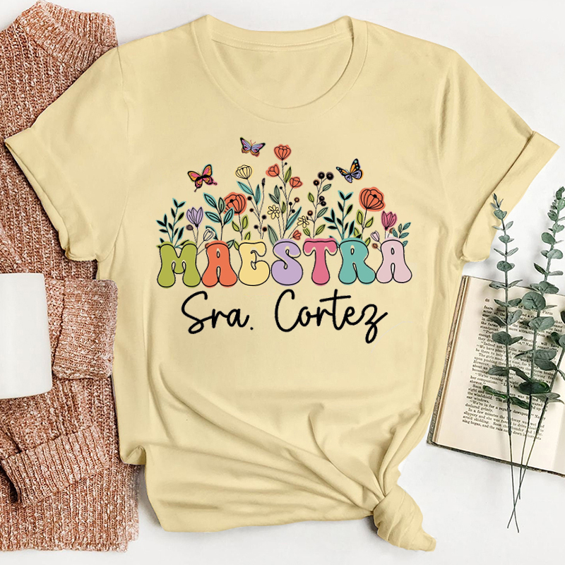 Personalized Name Wild Flower Spanish Teacher T-Shirt