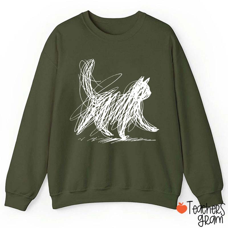 Vintage Cat Line Teacher Sweatshirt