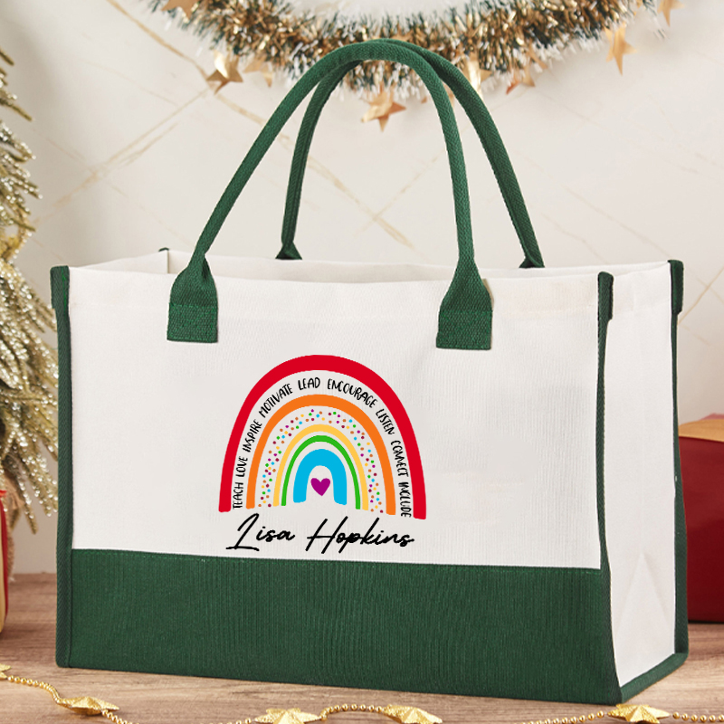 Personalized Red Rainbow Teacher's Ability Teacher Cotton Tote Bag