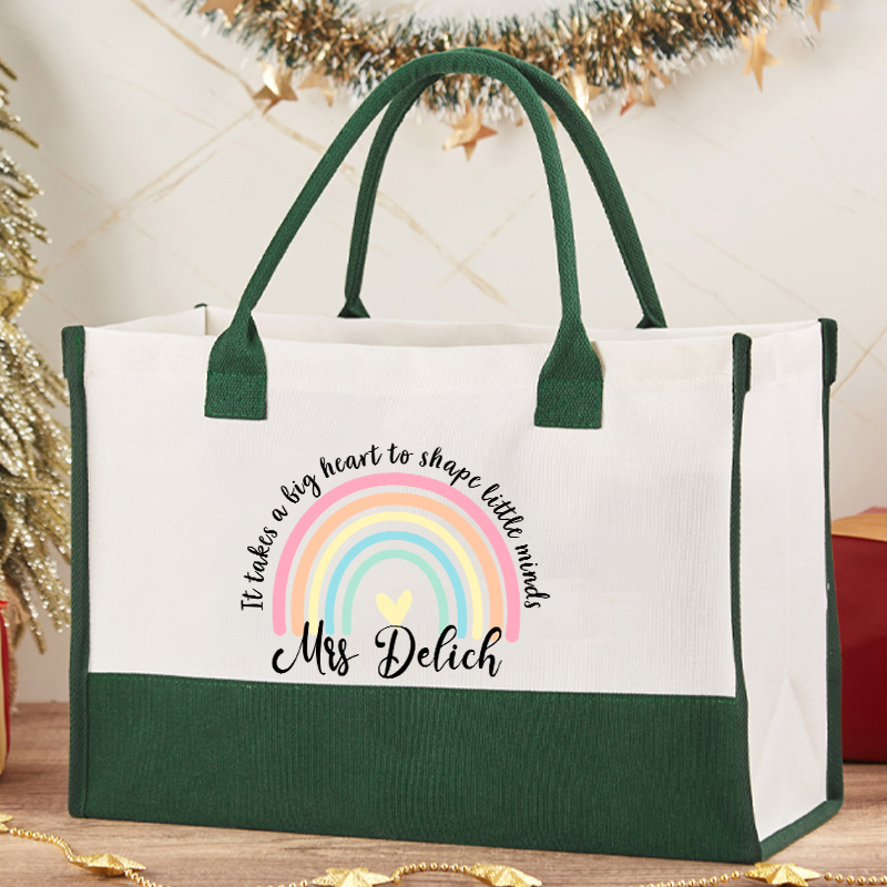 Personalized It Take A Big Heart To Shape Little Minds Teacher Cotton Tote Bag