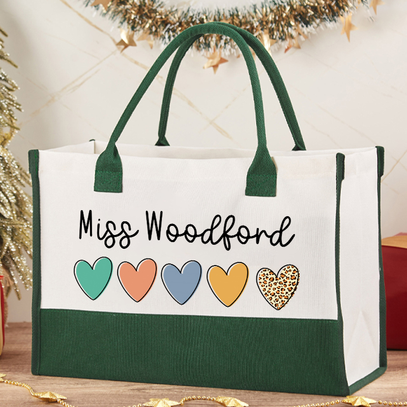 Personalized Colorful Love Teacher Cotton Tote Bag