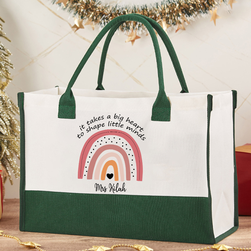Personalized It Takes A Big Heart To Shape Little Minds Teacher Cotton Tote Bag
