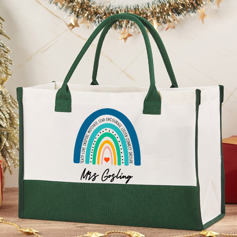 Personalized Teach Love Inspire Motivate Lead Encourage Listen Connect Include Teacher Cotton Tote Bag