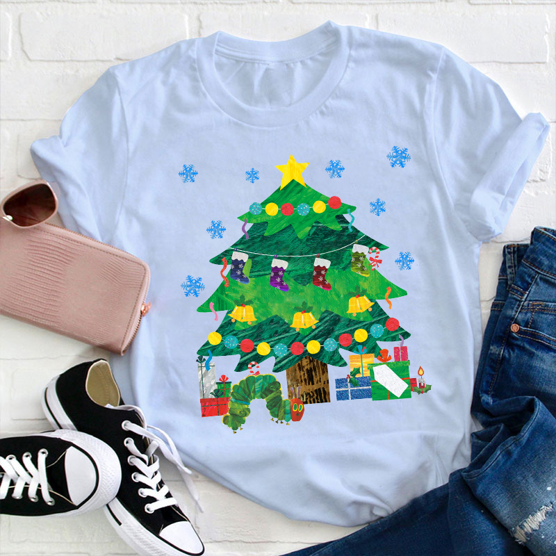 Caterpillar Under The Christmas Tree Teacher T-Shirt