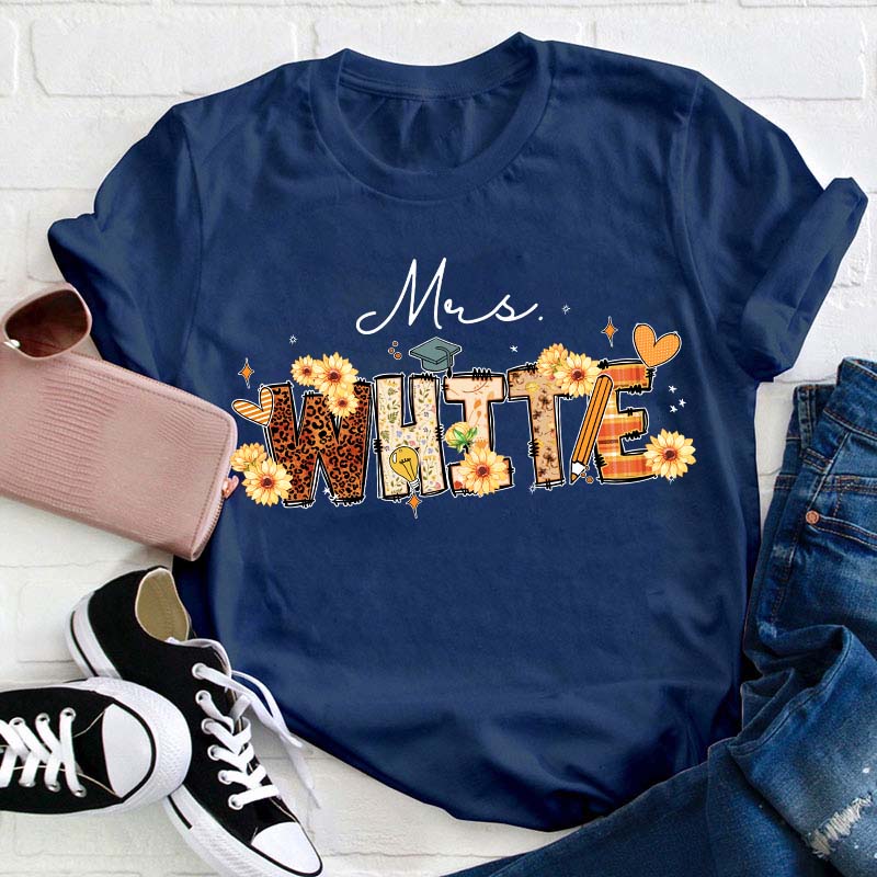 Personalized Name Cute Sunflower Teacher T-Shirt