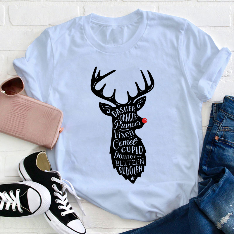 Santa's Red Nose Reindeers Teacher T-Shirt