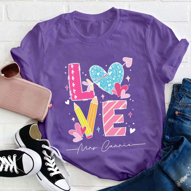 Personalized Love Teacher Name Heart Teacher T-Shirt