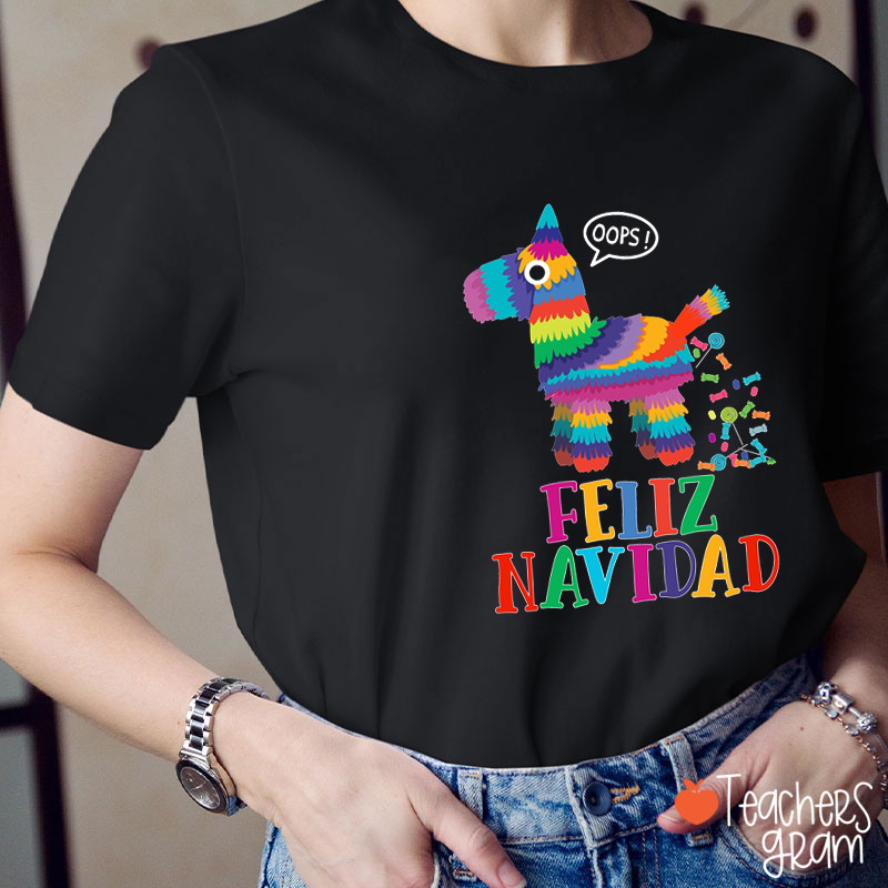 Oops Alpaca Feliz Navidad Spanish Teacher T-Shirt