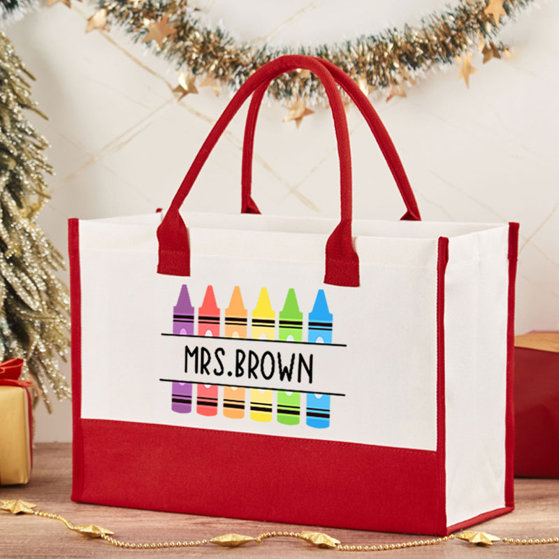 Personalized Pencil Teacher Name Cotton Tote Bag