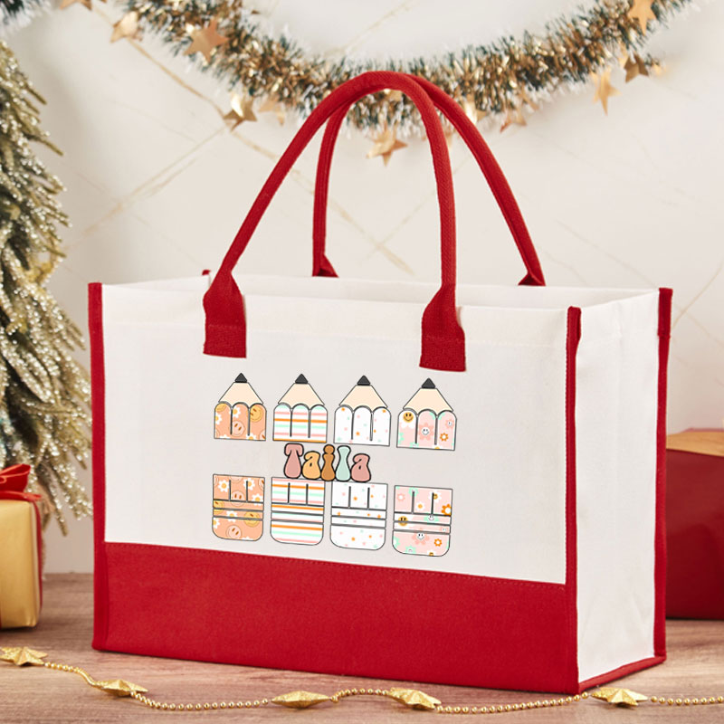 Personalized Colour Pencil Teacher Name Teacher Cotton Tote Bag