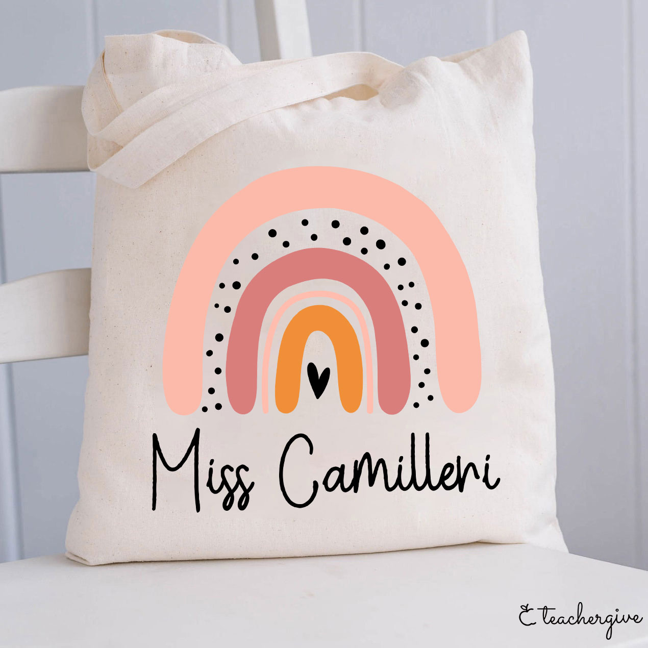 Personalized Pink Rainbow Teacher Tote Bag Sale-Teachersgram